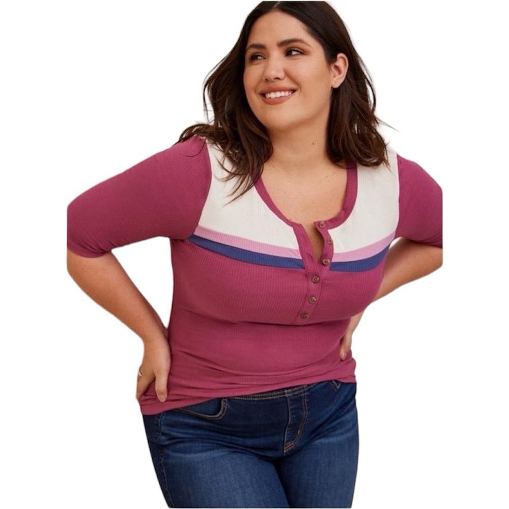 Torrid Super Soft Rib Color Block Henley Short Elbow Sleeve Tee sz 4XL